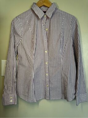 Apostrophe Black & White Vertical Stripe Button-Down Shirt